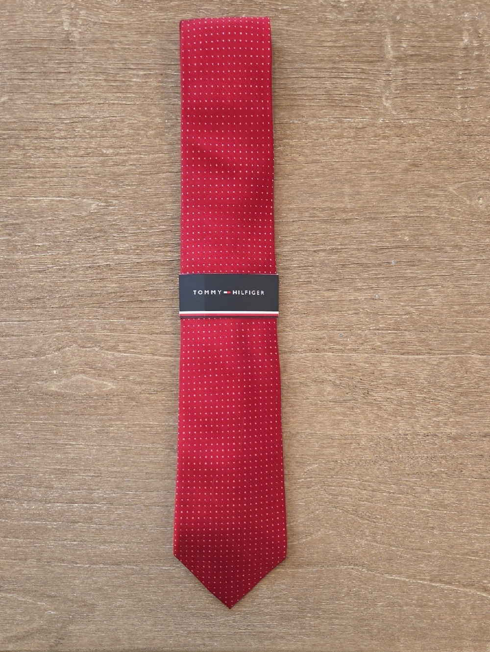 Tommy Hilfiger Red Silk Tie with Microdot Pattern